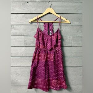 Roxy Purple Sun Dress with Coral Geometric Shapes Sz XS Beach Vacay Resort Surf